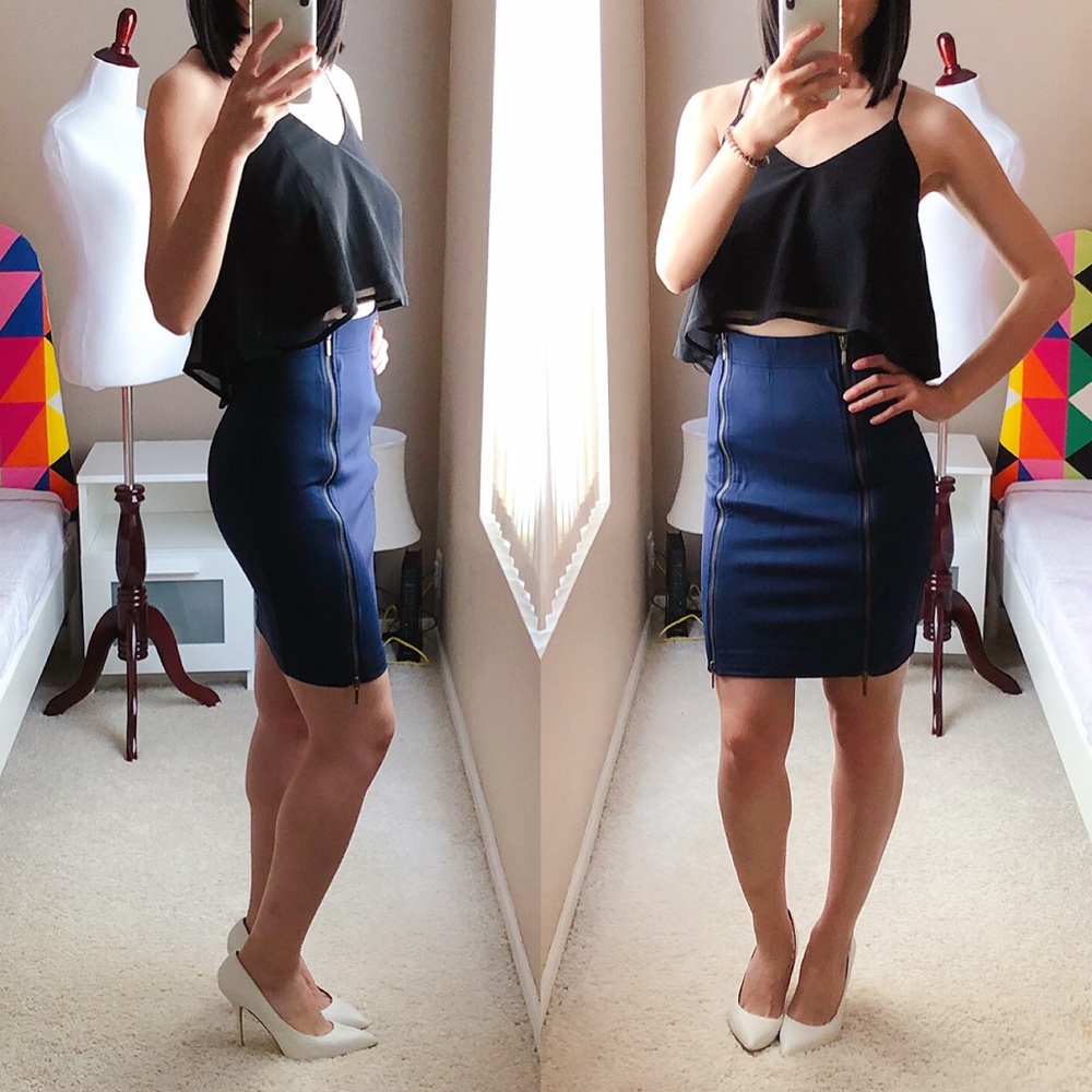 Super stretch pencil skirt with zippers, size S